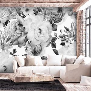 Karo-art Zelfklevend fotobehang - Wit Grijze Bloemen , Premium Print