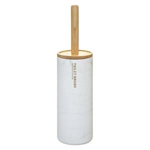 5Five WC-/toiletborstel met houder rond wit met marmer effect kunststof/bamboe 38 cm - Toiletborstels