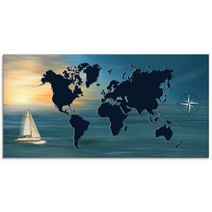 Artland Print op glas Reis om de wereld met wereldkaart in verschillende maten