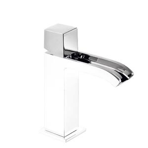 Tres Wastafelmengkraan  Cuadro Exclusive Draaiknop Uitloop Gebogen 17 cm met Open Waterval Vierkant Chroom Wit