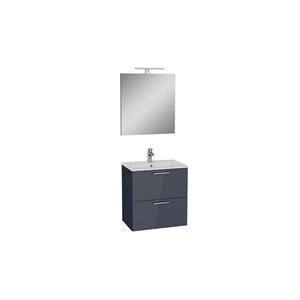 Vitra - Mia Waschtischunterschrank 59x61x39,5 cm mit Spiegel, Waschbecken und LED-Beleuchtung, Anthrazit glänzend (MIASET60A)