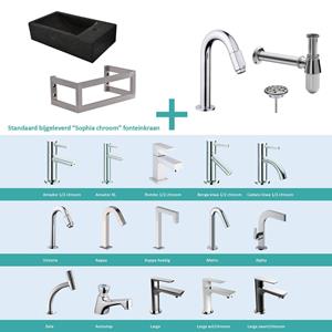 Wiesbaden FonteinPack Recto Natuursteen Rechts Met MontageFrame 40x22x10 cm Chroom (Keuze uit 20 kranen)