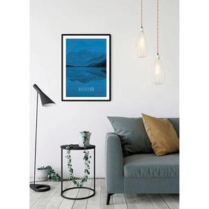 Komar Poster Word Lake Reflection blue Hoogte: 70 cm
