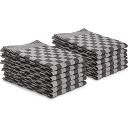 Seashell theedoeken set - 12 stuks - 50x70 - blokpatroon - geblokt - horeca ruit - zwart