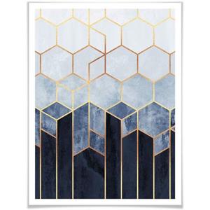 Wall-Art Poster Hexagon blauw wit (1 stuk)