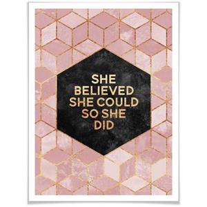 Wall-Art Poster She Believed roze (1 stuk)
