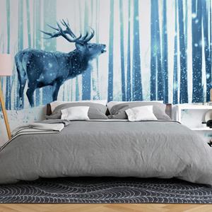 Artgeist Deer in the Snow Blue Vlies Fotobehang