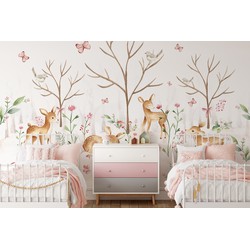 Walloha Lieve hertjes, roze - Kinderbehang - 389,6 cm x 280 cm - 