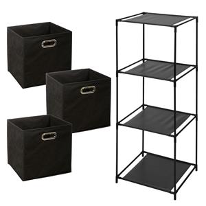 Storage Solutions Opbergrek 3-laags Smartrack - 3x mandjes linnen - zwart - x cm -