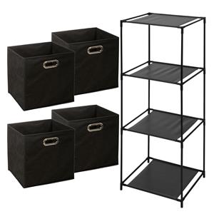Storage Solutions Opbergrek 4-laags Smartrack - 4x mandjes linnen - zwart - x cm -