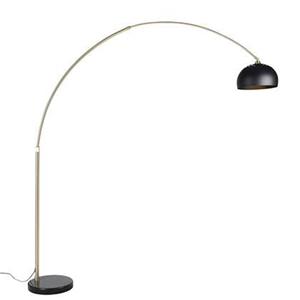 QAZQA Moderne Bogenlampe Messing mit Marmorsockel und schwarzem Schirm 32,5 cm - XXL