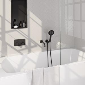 Brauer Black Edition thermostatische inbouw badkraan met uitloop en 3 standen handdouche set 4 zwart mat