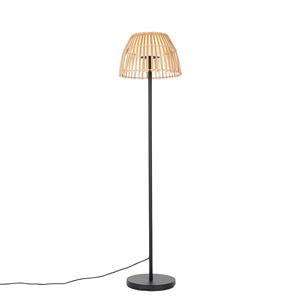 QAZQA Landelijke vloerlamp zwart met bamboe incl. LED - Kaiser