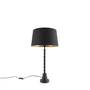 QAZQA Art Deco Tischlampe schwarz mit Baumwollschirm schwarz 35 cm - Pisos