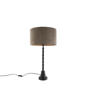 QAZQA Art Deco Tischlampe schwarz 35 cm Veloursschirm taupe - Pisos