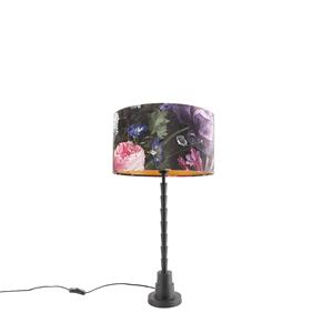 QAZQA Tischlampe schwarz 35 cm Veloursschirm Blumenmuster - Pisos