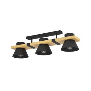 EGLO Plafondlamp Maccles in zwart met hout, 3-lamps