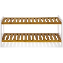 HakuShop Schoenenrek - Naturel Bamboo Hout - Wit MDF - Modern design - 8 paar schoenen - 70 x 26 x 33 cm