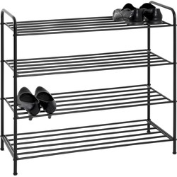 HakuShop Schoenenrek - Zwart- Staal - Industrieel - 16 paar schoenen - 83 x 35 x 78 cm