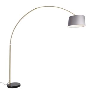 QAZQA Bogenlampe Messing mit Marmorstoffschirm grau 45 cm - XXL