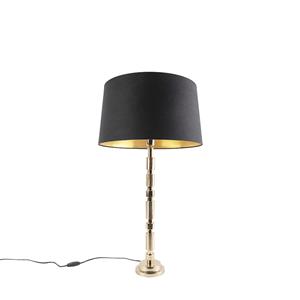 QAZQA Art Deco Tischlampe Gold mit Baumwollschirm schwarz 45 cm - Torre