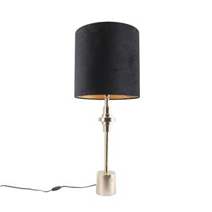 QAZQA Art Deco Tischlampe Gold Samtschirm Schwarz 40 cm - Diverso