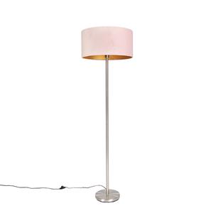 QAZQA Vloerlamp staal met roze kap 50 cm - Simplo