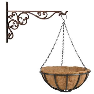 Esschert Design Hanging basket 35 cm met ijzeren muurhaak en kokos inlegvel -