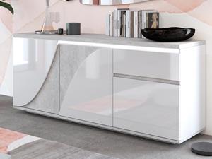 Mobistoxx Dressoir GOLIATH 3 deuren 1 lade hoogglans wit/beton