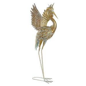 Items Tuin decoratie dieren/vogel beeld - Metaal - Reiger vliegend - x 85 cm - buiten - goud -