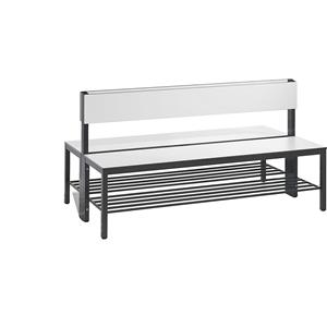 C+P Garderobenbank BASIC PLUS, doppelseitig, Sitzfläche HPL, halbhoch, Schuhrost, Länge 1500 mm, weiß
