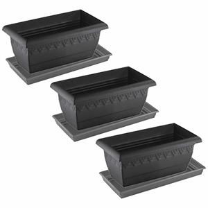 Hega Hogar 4x stuks antraciet grijze plantenbakken/bloembakken met onderschaal x 20 x 16 cm -