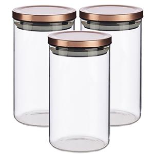 Vivalto Set van 3x stuks glazen luxe keuken voorraadpotten/voorraadbussen met deksel rose goud 1000 ml -