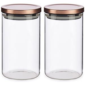 Vivalto Set van 4x stuks glazen luxe keuken voorraadpot/voorraadbus met deksel rose goud 1000 ml -