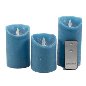 Anna's Collection Kaarsen set 3x LED stompkaarsen denim blauw met afstandsbediening -