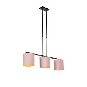 qazqa Hängelampe in Velours-Rosatönen mit Gold 20 cm - Combi 3 Deluxe - Rosa