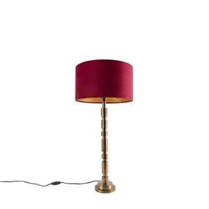 Qazqa - Art Deco Tischlampe Bronze 35 cm Veloursschirm rot - Torre - Rot