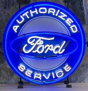 Fiftiesstore Ford Authorized Service Neon Verlichting Met Achterplaat - 60 x 60 cm