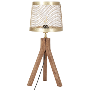 beliani Tischlampe Mango-Holz dunkelbraun mit Schirm Trommelform Gitter-Design Beki - Dunkler Holzfarbton