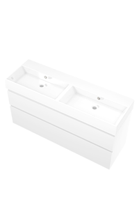 Proline Porselein Loft wastafelonderkast asymmetrisch met 2 laden en glans witte wastafel zonder kraangaten 140 x 46 x 62 cm, mat wit