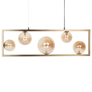 beliani Pendelleuchte 5 Lichter Messing Metall Rechteckiger Rahmen Glam Industrieller Stil Wohnzimmer Esszimmer