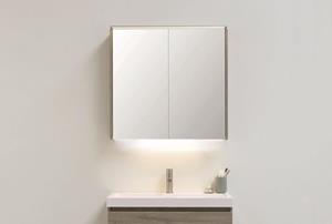 INK SPK2 spiegelkast met 2 dubbelzijdige spiegeldeuren, 4 verstelbare glazen planchetten, stopcontact en schakelaar 100 x 14 x 73 cm, greige eiken