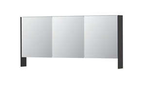 INK SPK3 spiegelkast met 3 dubbel gespiegelde deuren, open planchet, stopcontact en schakelaar 160 x 14 x 74 cm, hoogglans antraciet