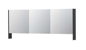 INK SPK3 spiegelkast met 3 dubbel gespiegelde deuren, open planchet, stopcontact en schakelaar 180 x 14 x 74 cm, hoogglans antraciet
