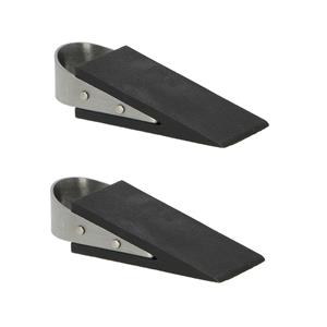 Esschert Design Deurstopper/deurwig - 2x - rvs/rubber - zwart - anti-slip - 12 x 5 x 3 cm -