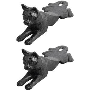 Esschert Design Deurstopper liggende kat - 2x - 0.5 kg - gietijzer - zwart - 16 x 8 x 7 cm -
