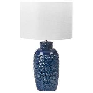 beliani Tischlampe aus Keramik Nachttischlampe weißer Trommelschirm handgefertigt Marineblau Perlis - Blau