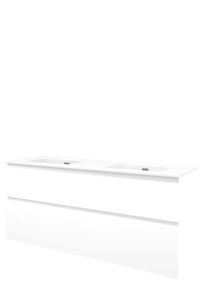 Proline Porselein Elegant Dubbel wastafelonderkast asymmetrisch met 2 laden en porseleinen dubbele wastafel zonder kraangat 120 x 62 x 46 cm, mat wit
