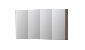 INK SPK2 spiegelkast met 4 dubbelzijdige spiegeldeuren, 4 verstelbare glazen planchetten, stopcontact en schakelaar 140 x 14 x 73 cm, zuiver eiken