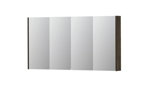 INK SPK2 spiegelkast met 4 dubbelzijdige spiegeldeuren, 4 verstelbare glazen planchetten, stopcontact en schakelaar 140 x 14 x 73 cm, fineer charcoal